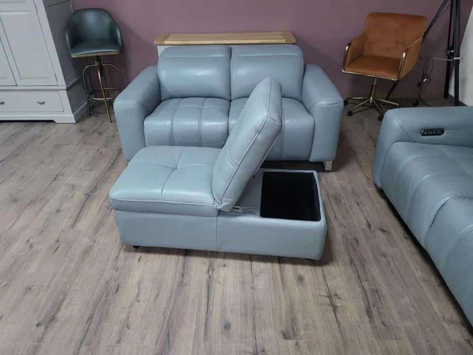 Сив кожен комплект дивани две двойки и табуретка - Image 2