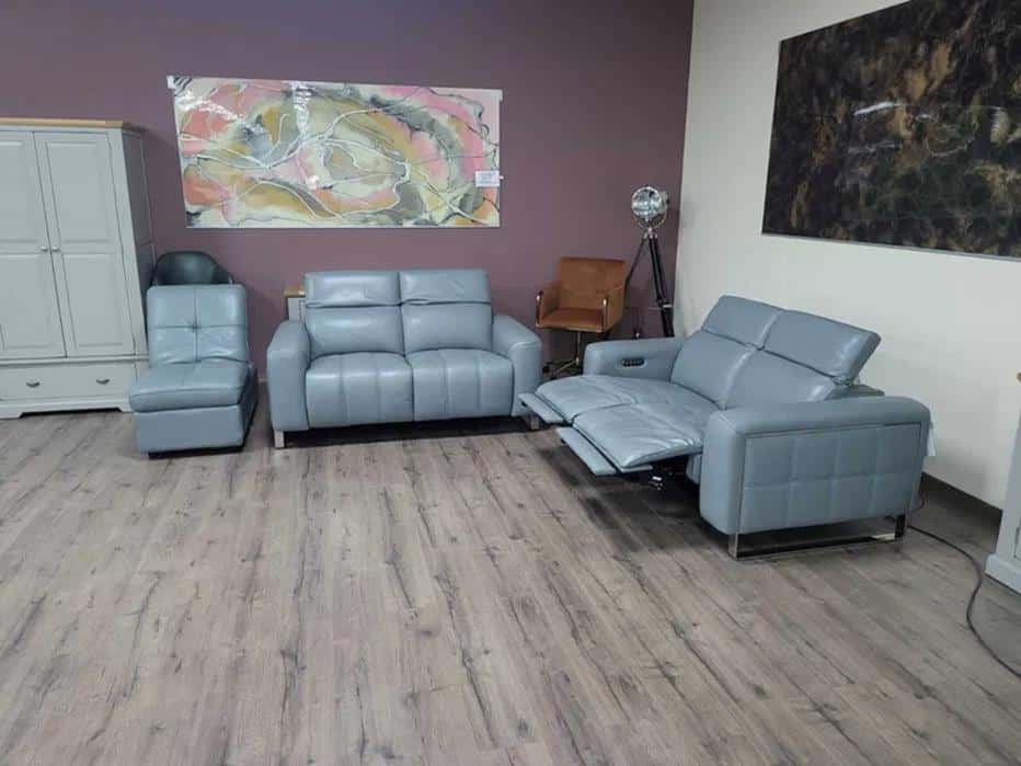 Сив кожен комплект дивани две двойки и табуретка - Image 6