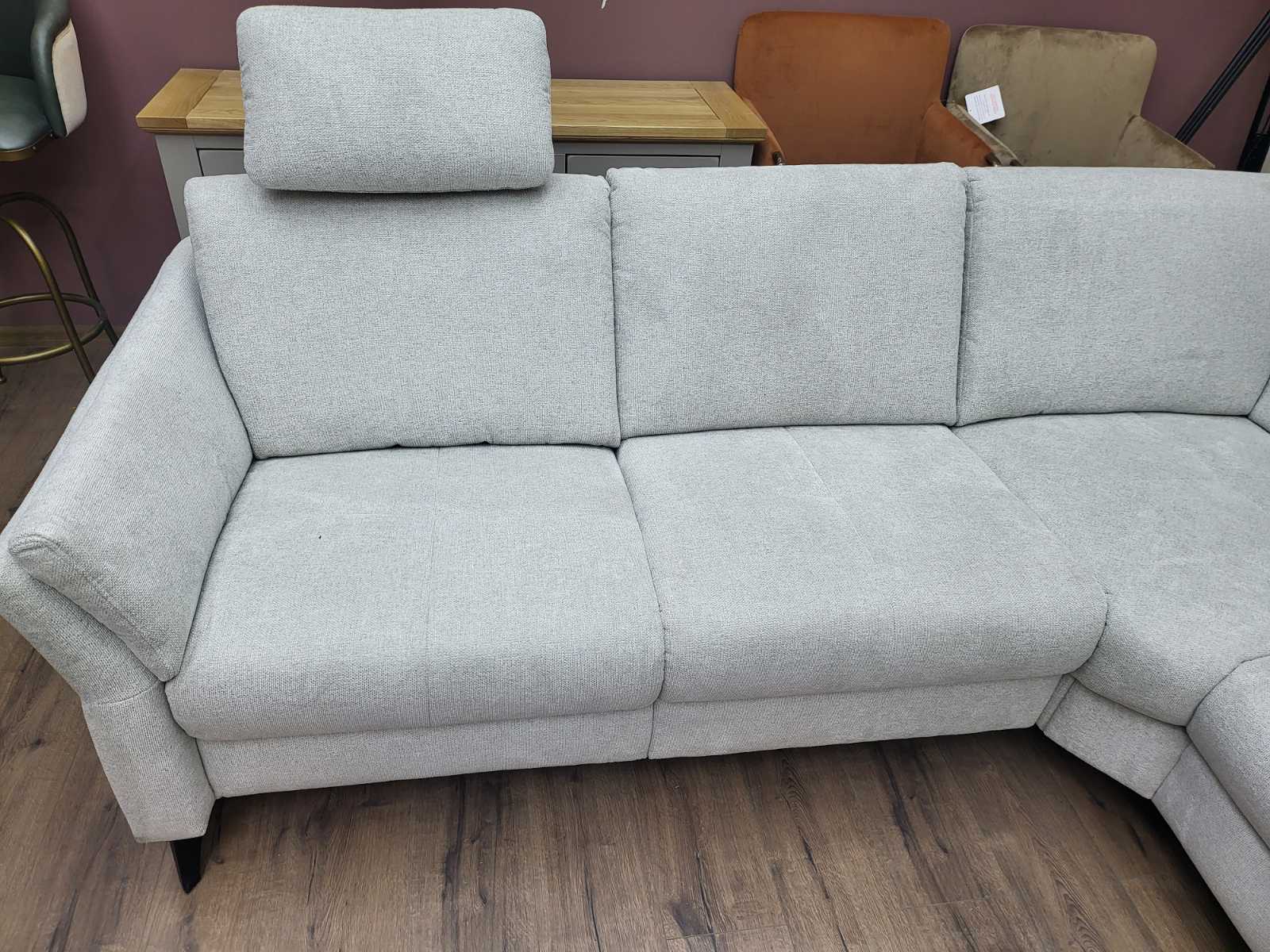 Светло сив П - образен ъглов диван от плат "Dylon" с функция сън и електрически релаксиращ механизъм - Image 15