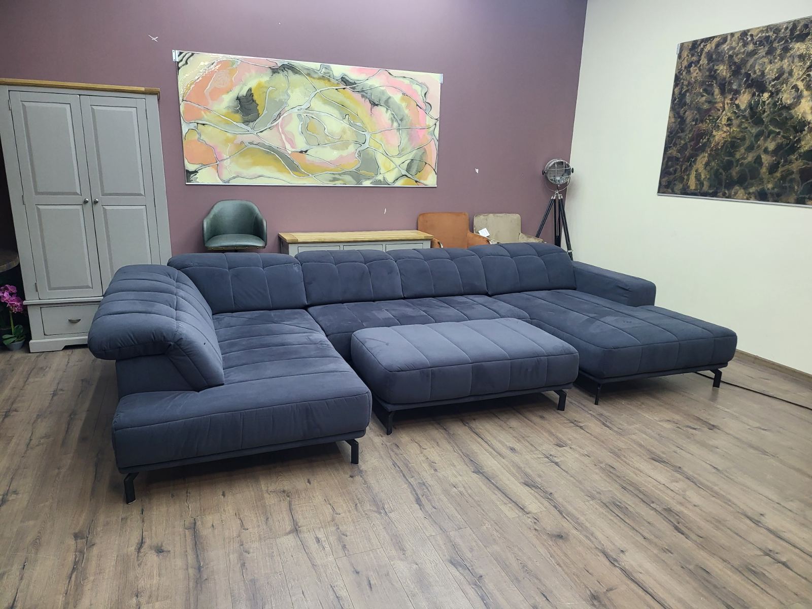 Сив П-образен ъглов диван от плат и табуретка "Klagenfurt" - Image 12